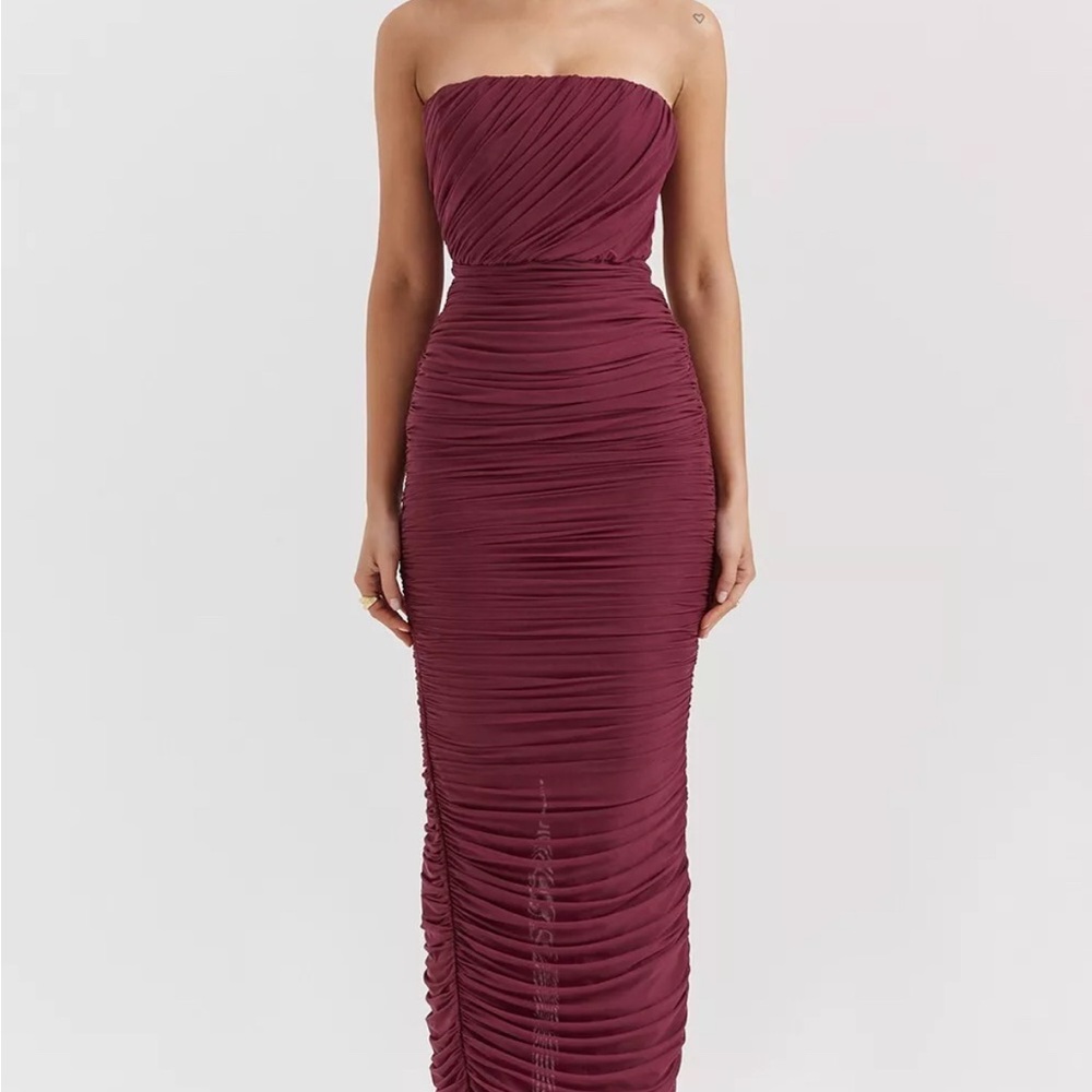 HOUSE OF CB 'Sapphire' Wine Gathered Maxi Dress/Size XL